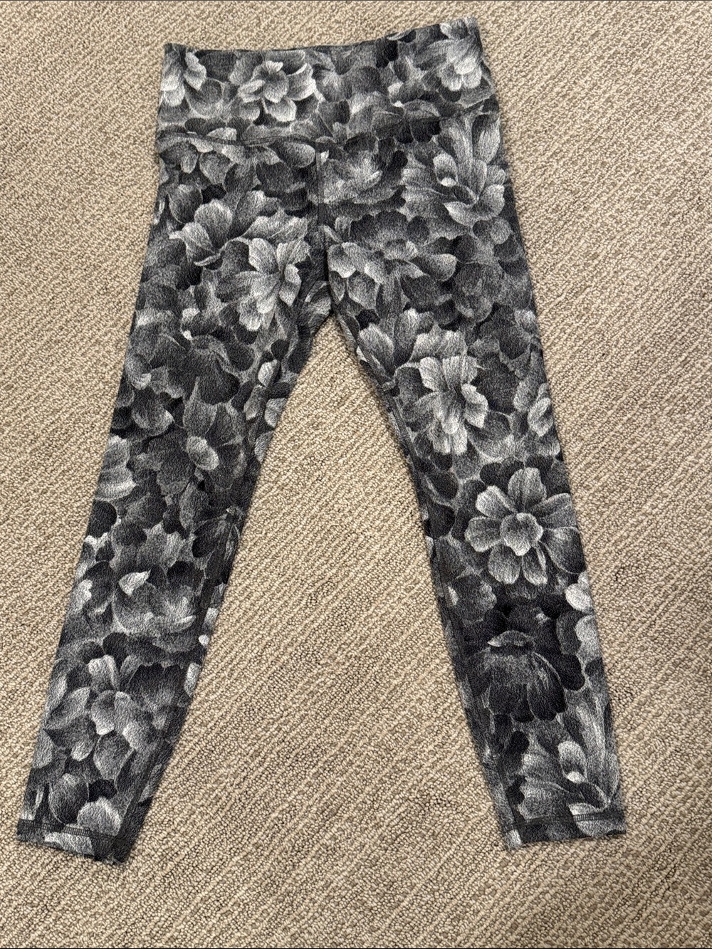 Athleta Black & Gray Floral High-Rise Leggings